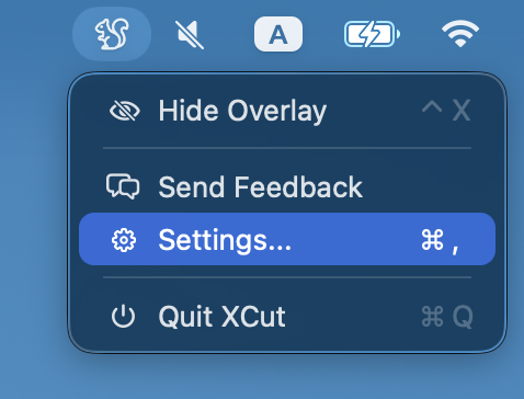 XCut Settings via Menu Bar